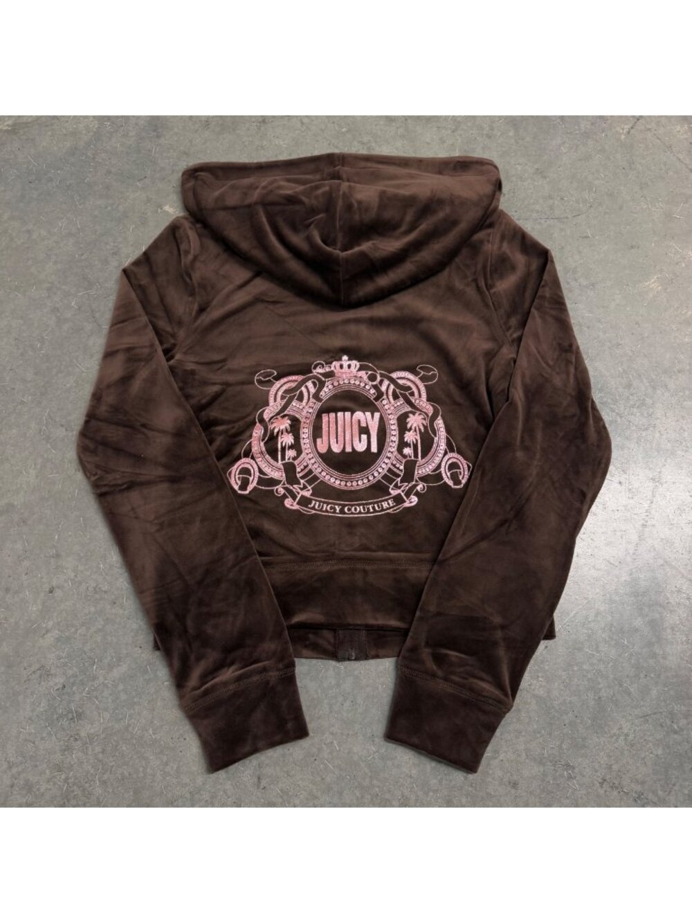 Juicy Couture Brown Velour Zip-Up Hoodie With Pink Embroidery Womens Size S New